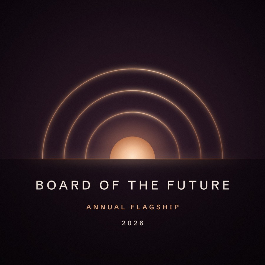 The Board of the Future Award: three copper arcs over a rising sun. Annual flagship, 2026.