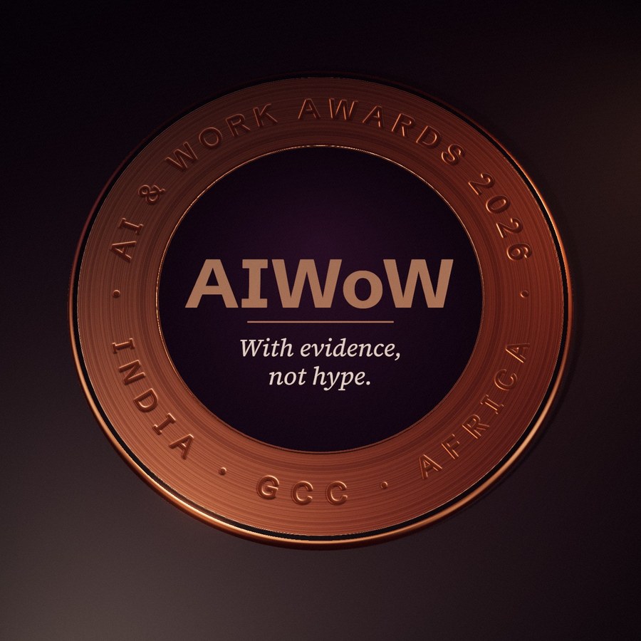 The AIWoW winners' seal: a copper medal engraved AI and Work Awards 2026, India, GCC, Africa
